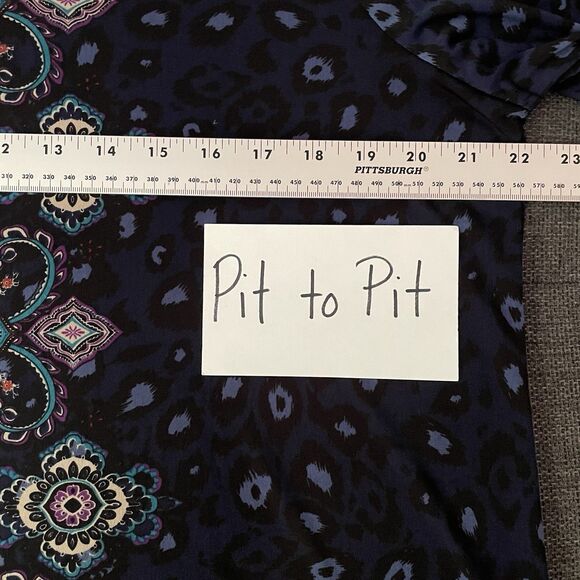 Croft & Barrow Boho Tunic Top Keyhole Neck 3/4 Sleeve Blue Leopard Print Large - Picture 7 of 10